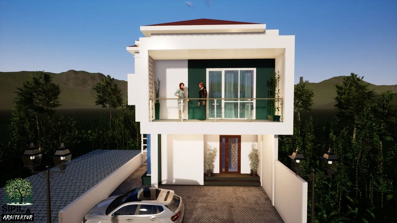 Rumah kontemporer 2 lantai bergaya klasik